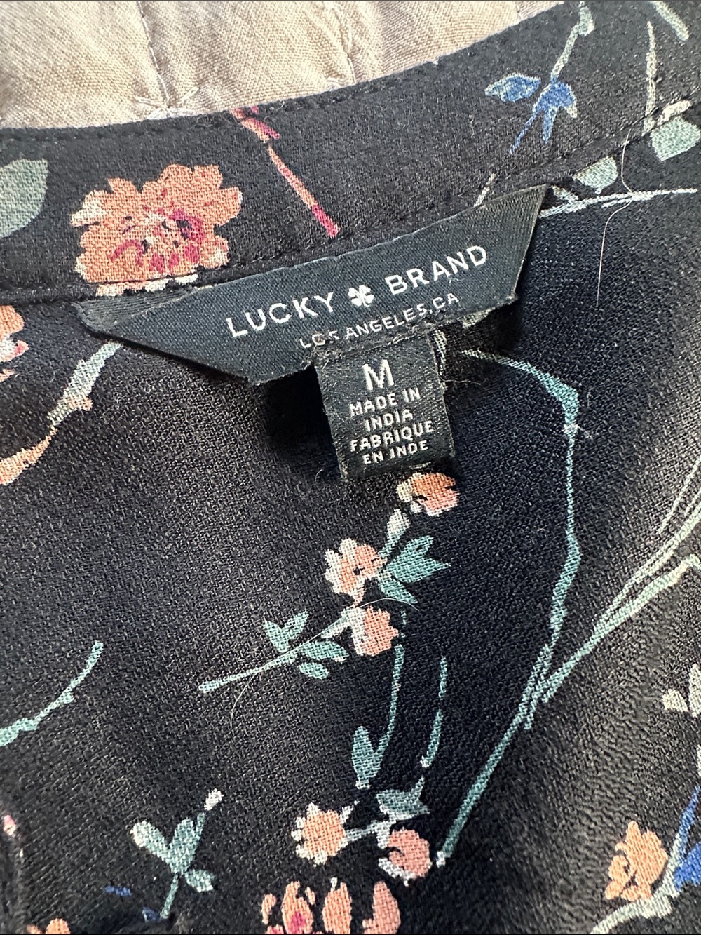 Lucky Brand Black Floral V-Neck Smocked Blouse - Picture 2 of 5
